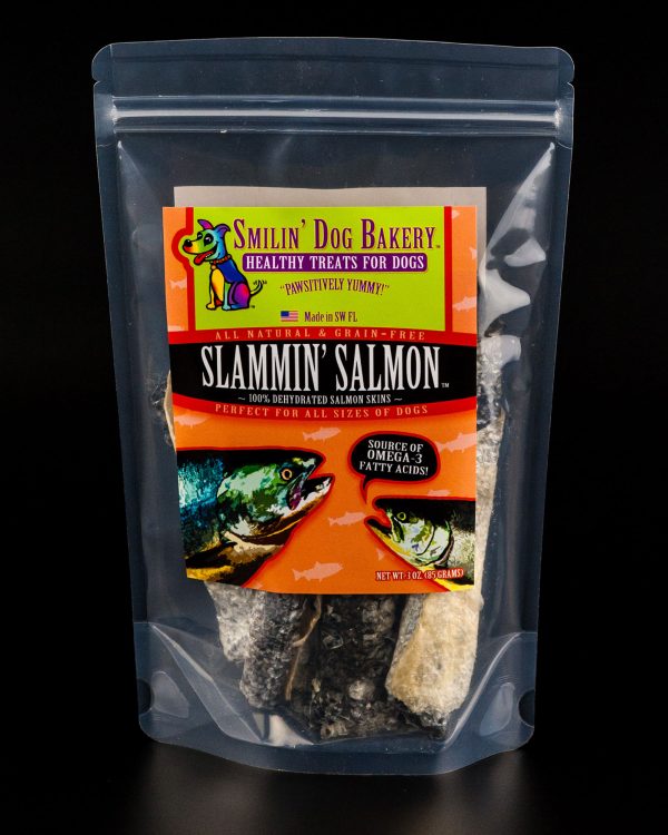 Slammin' Salmon - 4oz all natural & grain free dog treats - 100% Dehydrated Salmon Skins | Smilin' Dog Bakery, LLC.